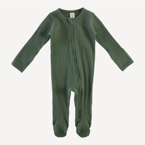 long sleeve two way zipper footie | thyme | organic cotton wide rib