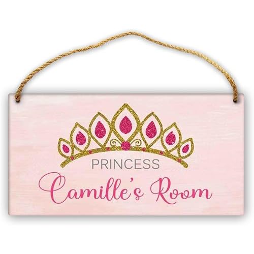 Personalized Pink Princess Kids Room Door Sign Custom Name Girls Bedroom Decor Baby Toddler Nursery Wood Art Hanging Wall Plaque