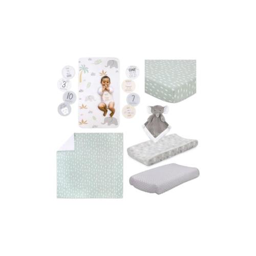 Little Haven 7pc Cot Bedding Bundle Elephant Baby With Milestone Cards - Grey