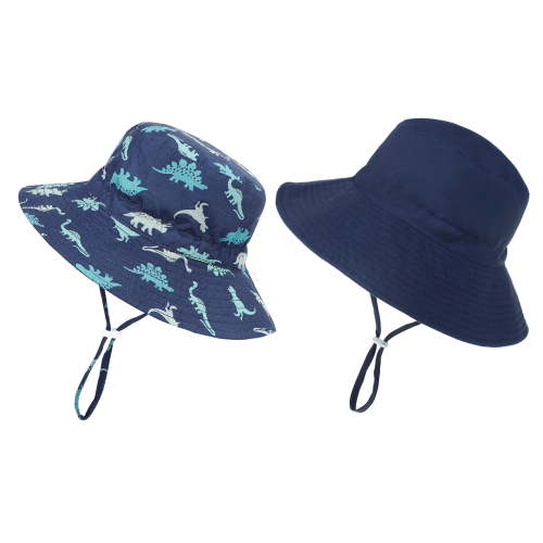 Zando 2 Pcs Baby Sun Hat Wide Brim UPF 50+ Sun Protection Hats for Toddlers Sombrero Bucket Hat Adjustable for Baby Boys and Grils 2 Pack Navy Blue Dinosaurs 3-6 Months