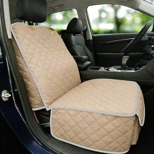 Bark Lover Car Seat Covers Front Seats,Car Seat Protector for Dogs,Scratch-Proof Dog Car Seat Cover,Universal Fit for Cars Trucks SUVs (Warm Beige,1 Pack)