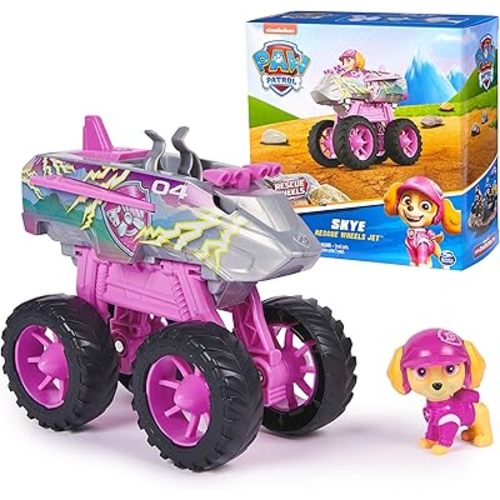 Paw Patrol: Rescue Wheels Skye's Jet, camión de juguete con transformación en modo jet y figura de acción coleccionable, juguetes para niños y niñas a partir de 3 años