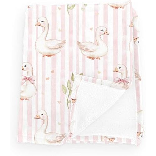 Cute Ducks Geese Pink Baby Boy Girl Blankets Duck Wild Leaves Stripes Swaddle Blankets Flannel Receiving Blankets Farm Animals Bed Blankets for Newborn Toddler Nursery Pink 30x40inch