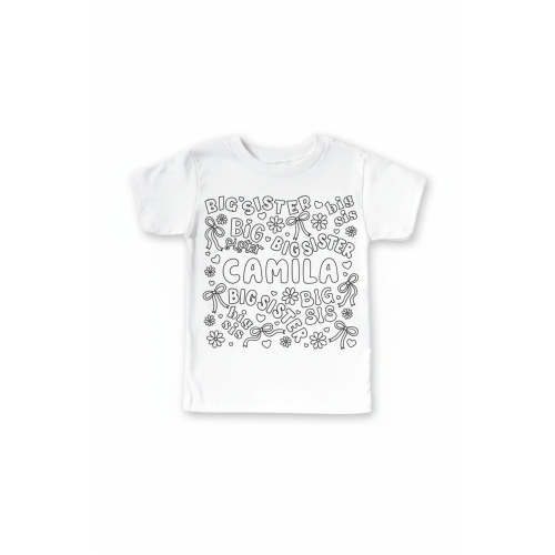 Colorable Big Sis Personalized Kids Graphic Tee | White