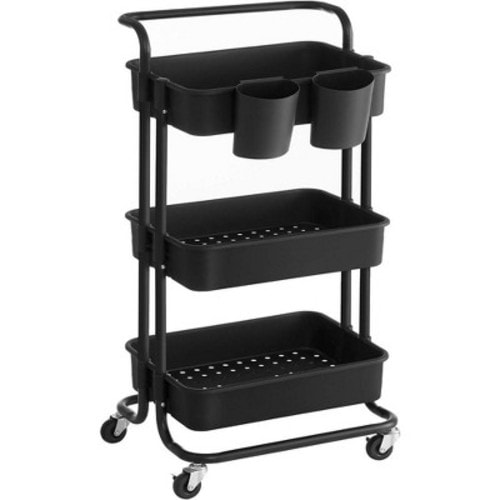 SONGMICS Rolling Cart 3-Tier Storage Cart Utility Cart, Color: Black