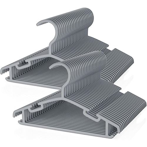 Kids Plastic Hangers, Baby Clothes Hangers for Closet 50 Packs Non-Slip Toddler Hangers for Infant Child Clothing for Pants Coats Skirts (Grey)