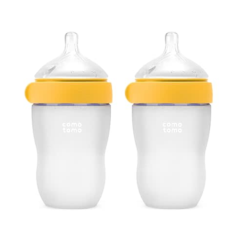 Comotomo Silicone Baby Bottle Gen 2 – 2026 Release (8oz) – Soft, Wide-Neck Bottle for Comfortable Feeding with Dual Anti Colic Vents (Includes Medium Flow Nipples), Yellow (Double Pack)