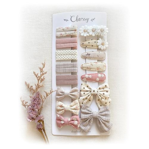 Cherssy Floral Hair Bow Clips for Little Girls, 20 Pack Flower Fully Lined Alligator Clips and Snap Hairpins Set, Handmade Hair Accessories for Baby Toddler Kid School Age Girls Gifts