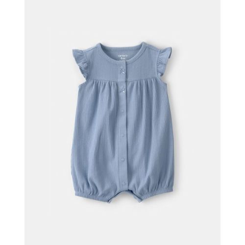 Baby Girl Rib Short-Sleeve Romper - Blue - Carter's | Carter's