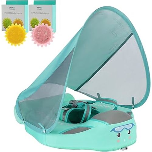 Mambobaby Baby Pool Float with Canopy & Tail Mambobaby Baby Swim Float Non-Inflatable Solid Baby Float Upgrade Soft Waterproof Skin-Friendly Material Infant Swim Float
