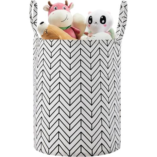 Baby Laundry Basket Nursery Hamper with Long Handles, Black Geometry