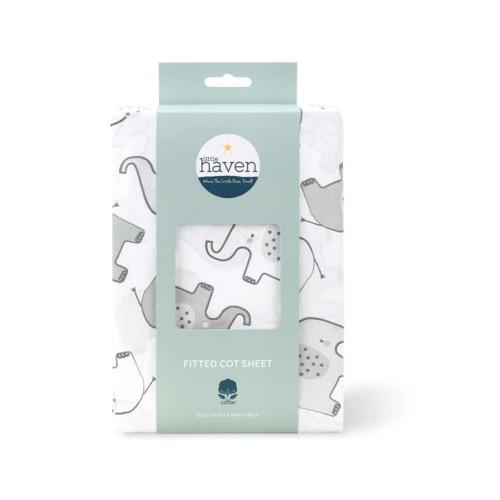 Little Haven Cot Fitted Sheet Elephant Breathable Cotton Baby Bedding Soft - Multi