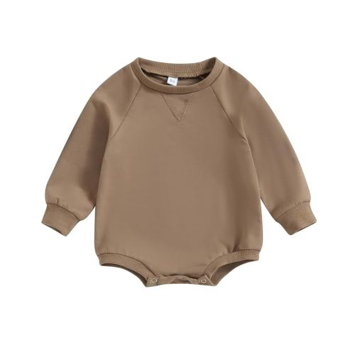 AEEMCEM Baby Boy Girl Solid Sweatshirt Romper Crewneck Pullover Bodysuit Oversized Sweater Romper Long Sleeve Shirts Outfit