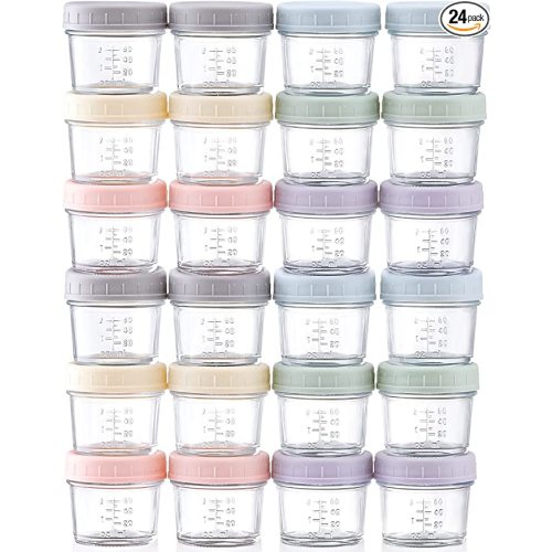VITEVER 24-Pack Glass Baby Food Storage Containers - 4 oz Baby Food Storage Jars With Lids, Baby Food Maker, Microwave, Dishwasher & Freezer Safe