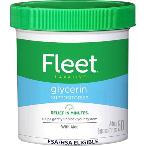 Fleet Laxative Glycerin Suppositories for Adult Constipation, Adult Laxative Jar Aloe vera, 50 Count