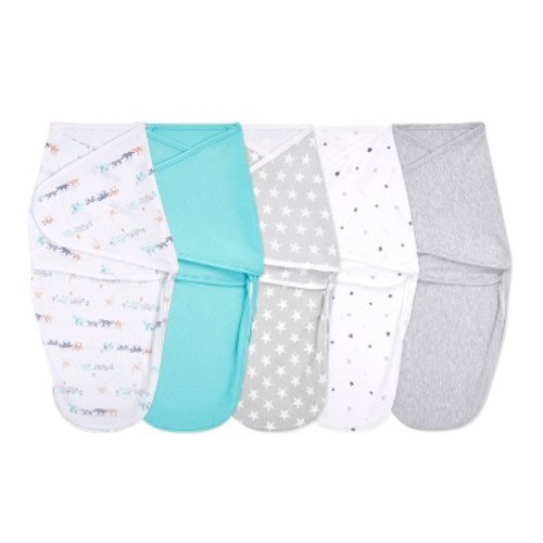 aden + anais essentials Baby 100% Cotton Quick Change Easy 5pk Sleeveless Swaddle Wraps - Starlit 0-3m