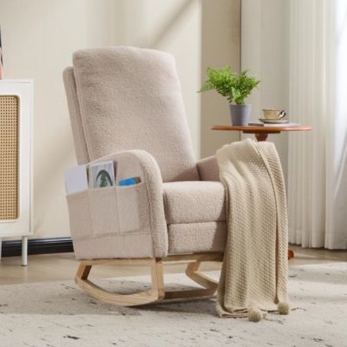 KTMBDW Rocking Chair Nursery, Teddy Upholstered Glider Rocker with High Backrest,Reading Chair Modern Rocking Accent Chairs for Nursery, Living Room