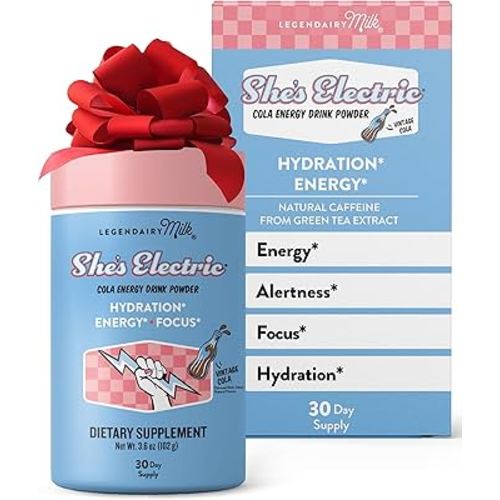 Legendairy Milk She’s Electric – Cola Flavor, Energy Powder Clean Energy Hydration Powder - Sugar Free - Calorie Free - Vitamin B6 & Vitamin B12 - Green Tea Extract - Beverage, Drink Mix