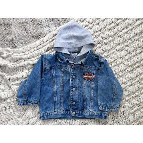 Vintage 2000s Jean Jacket with Layered Hoodie by Harley Davidson (Size 3T)