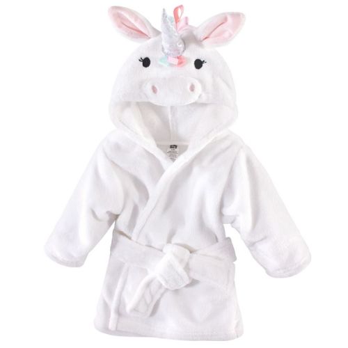 Hudson Baby Infant Girls Plush Animal Bathrobe, Rainbow Unicorn, 0-9 Months