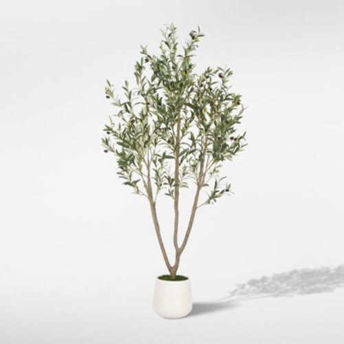 Romswi Olive Faux Tree, 6 ft Tall Artificial Olive Tree with White Tall Pot, with Natural Leaves Lifelike Fruits for Home Office Decor Indoor
