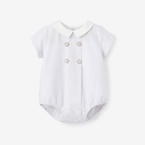 Blue Seersucker Button Front Bubble – Elegant Baby