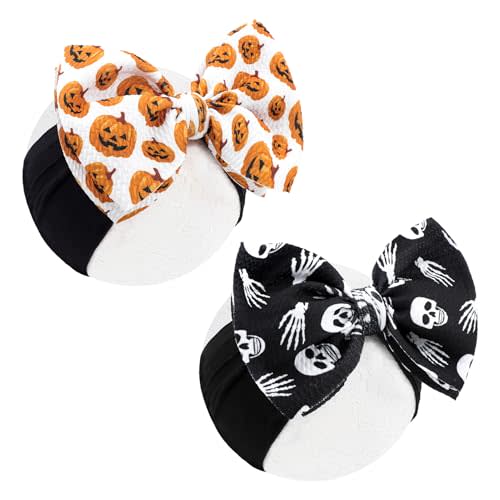 YanJie 6'' 2PCS Halloween Hair Bows Baby Girls Headbands Pumpkin Accessories Black Ghost Baby Bows Newborn Bows Nylon Hair Bows Toddler Headband