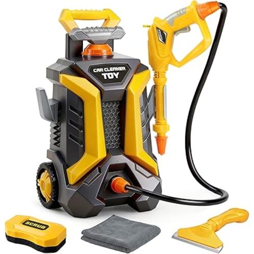 Kids Car Wash Toy Pressure Washer Playset with 1.3L Tank & Manual Pump Spray Gun, Outdoor Summer Water Toys for Toddlers, Portable Cleaning Pretend Play Gift for Boys Girls Ages 3+