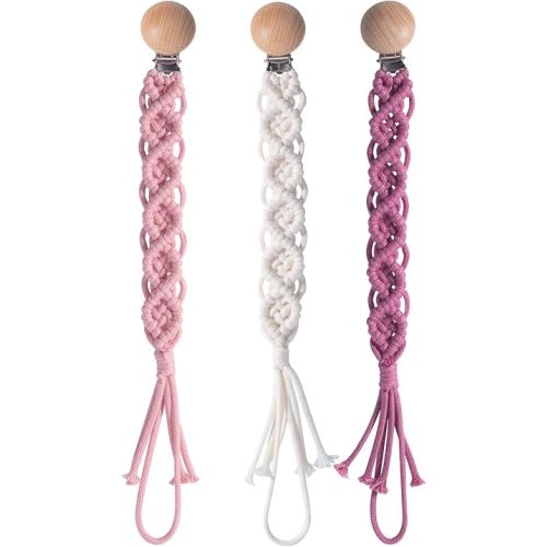 Boho Pacifier Clip for Boys Girls Pacifier Holder Leash Wooden Clips Handmade Braided Cotton Unisex Baby Shower Birthday Gift Christmas Gift