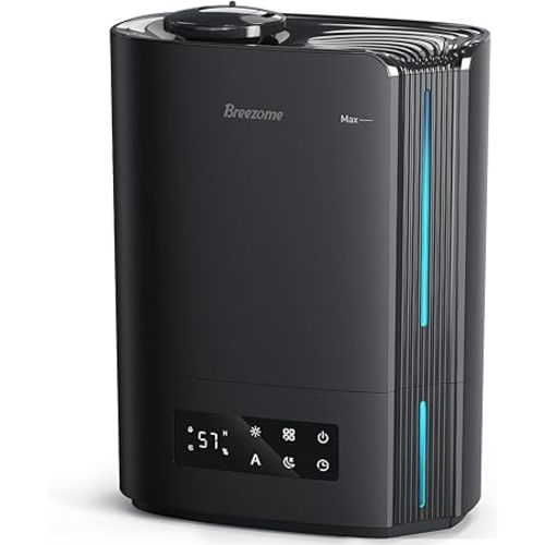 BREEZOME 6L Humidifiers for Bedroom Large Room & Essential Oil Diffuser, Ultrasonic Top Fill Cool Mist Humidifiers for Baby, Plants, Nursery Last up to 60 Hours, Smart Humidistat Control, Quiet, Black