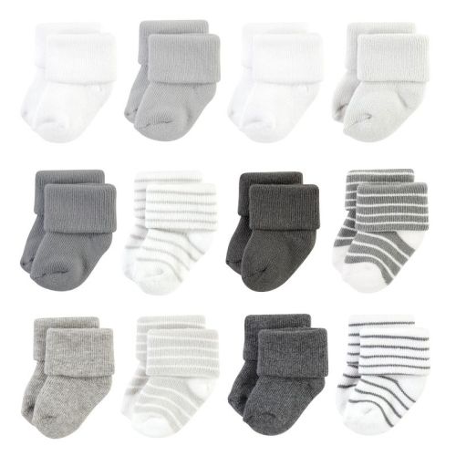Hudson Baby Basics Infant Baby Cozy Terry Baby Sock 12-Pack, Cloudy Stripes, 6-12 Months
