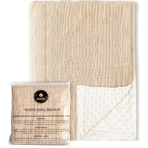 Chungie Soft Baby Blanket – 100% Cotton Muslin Front & Plush Minky Fleece Back, Multi-Layer Blanket for Baby Boys & Girls, 40x30 in Nursery Bed Blanket, Newborn & Toddler Use