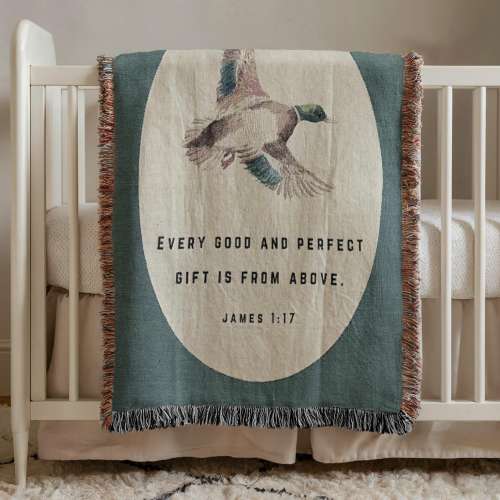 Mallard Duck Woven Blanket, Bible Verse Baby Blanket, Duck Hunting Nursery Decor, Newborn Baby Shower Duck Gift