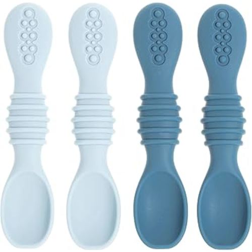 Silicone Baby Spoons for Baby Led Weaning 4-Pack, First Stage Baby Feeding Spoon Set Gum Friendly BPA Lead Phthalate and Plastic Free, Blue