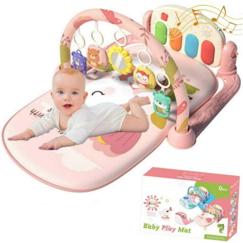 Baby Gyms Play Mats, Tummy Time Mat Toys, Kick and Play Piano Gym with Music and Lights for Babies Newborns and Toddlers, Baby Activity Mat Toys 0-3-6-12 Months Pink Rabbit