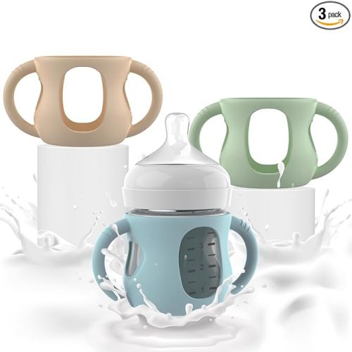 3PCS Philips Avent Glass Bottle Silicone Sleeves with Handles, Compatible with Philips Avent Glass Bottles 4 oz, Suitable for Avent Baby Bottles 4 oz, and Easy to Clean