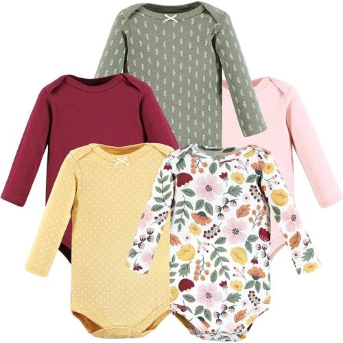 Hudson Baby baby-girls Cotton Long-sleeve Bodysuits 5-pack