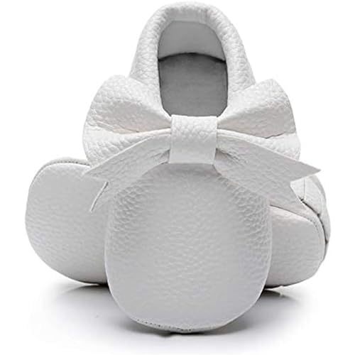 Bebila Double Bow Fringe Baby Moccasins - Soft Sole Baby Shoes Girls Toddler Crib Flats