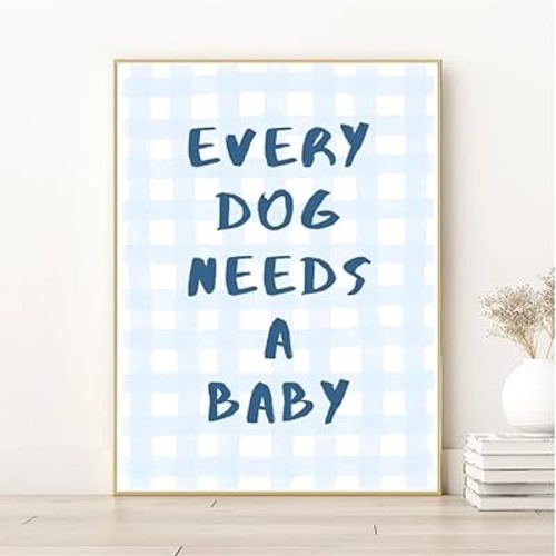 Every Dog Needs A Baby Canvas Poster Blue White Watercolor Print Wall Art Coquette Painting For Nursery Dorm Room Living Room Home Decor Unframed