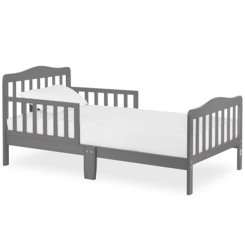Dream On Me Classic Design Toddler Bed, GREENGUARD Gold, Steel Grey | Slatterd Curved Design, Low to Floor Bed, 2 Safety Guard Rails, Sturdy Wooden Frame, 50 Lb Limit, BSA Verified