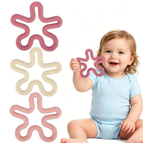 3pcs Coral Flower Ring Teether Baby Teething Toys Silicone Teether | Baby Teether Ring Toys for Babies 0-6 0-12 0-24 0-36 Months Easy to Grasp Clean Infant Teething Relief Soothing Sore Gums