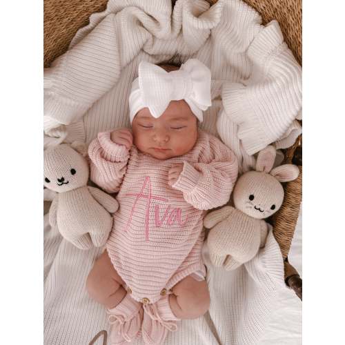 CLASSIC RIBBED ROMPER - BABY PINK | PERSONALISED EMBROIDERY AVAILABLE