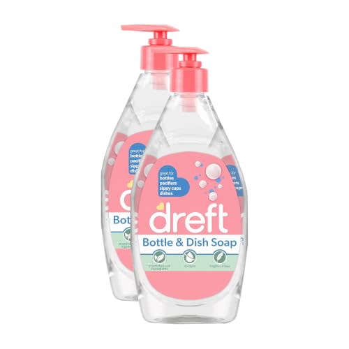 Dreft Bottle and Dish Soap | Made to Clean Baby Bottles,Sippy Cups,Pacifiers,Breast Pumps,& More | Gently Removes Milk Film & Odors-| Plant Based,Fragrance Free Dish Soap-| 18 Fl Oz,(Pack of 6)