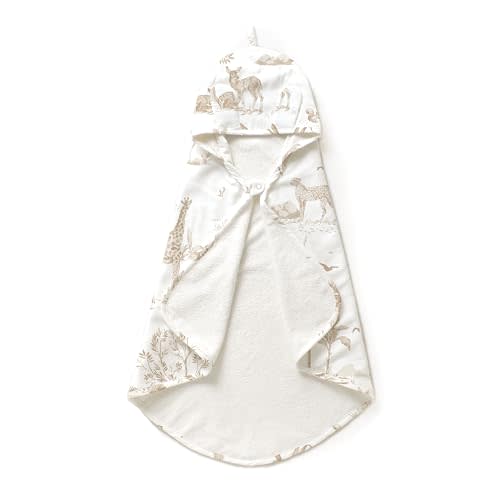 MakeMake Organics Organic Cotton Hooded Towel Baby Toddler GOTS Certified Organic Cotton Beach Poncho Towel Large Absorbent Non Toxic Neutral (Safari, Diagonally 35"x35")