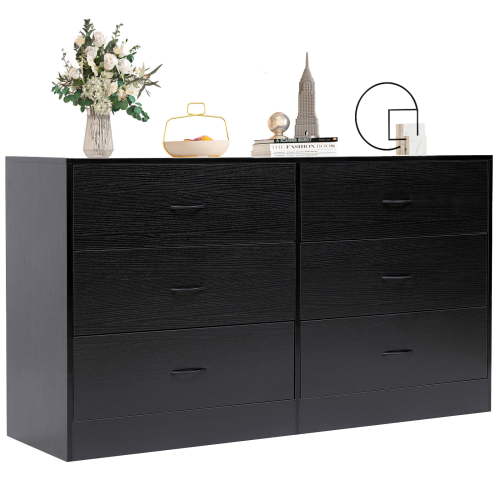 Fenbeli Modern 6 Drawer Dresser for Bedroom, Black Drawer Dresser with Metal Handles, Storage Chest for Bedroom, Living Room, Office
