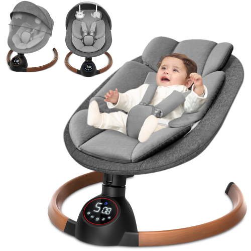 Babyeap Baby Swing for Infants,Bluetooth Control 5-point Harness Newborn Swing，5 Sway Speed, 10 Lullabies(Light Gray)