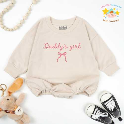 Embroidered Daddy's Girl Coquette Bow Baby Romper, Cute Baby Girl Shower Gift, Girly Coquette Toddler Shirt, Father's Day Gift For Daughter