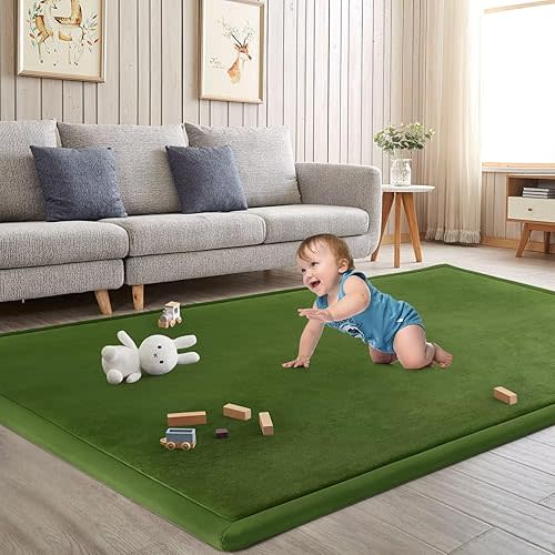 Baby Play Mat for Floor Nursery Muscle Mat Area Rug Playroom Rug 50"x50" Memory Foam 1.3" Thick Crawling Mat for Babies,Toddlers, Infants,Kids (Moss Green)