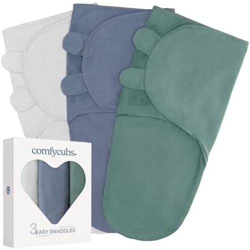 Comfy Cubs Easy Swaddle Blanket, 3 Pk Large - Stone, Nomadic Blue & Azul