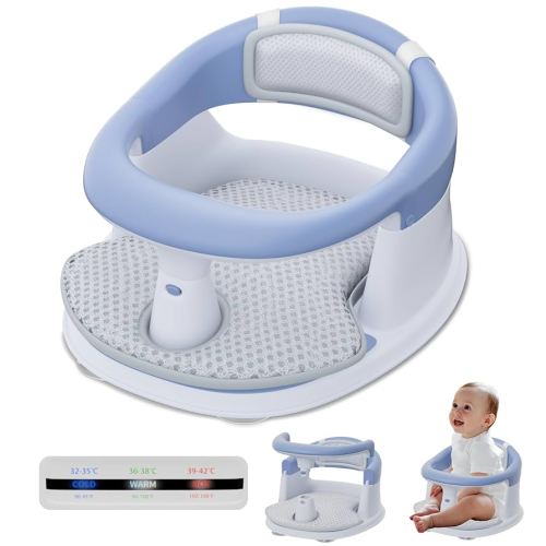 Baby Bath Seat for Babies 6 Months & Up - 360°Protection Bath Seats for Babies Sitting Up | Baby Infants Bath Chair with Temperature Alert & Cushion | Toddler Bath Seat Newborn Baby Bathtub Seat